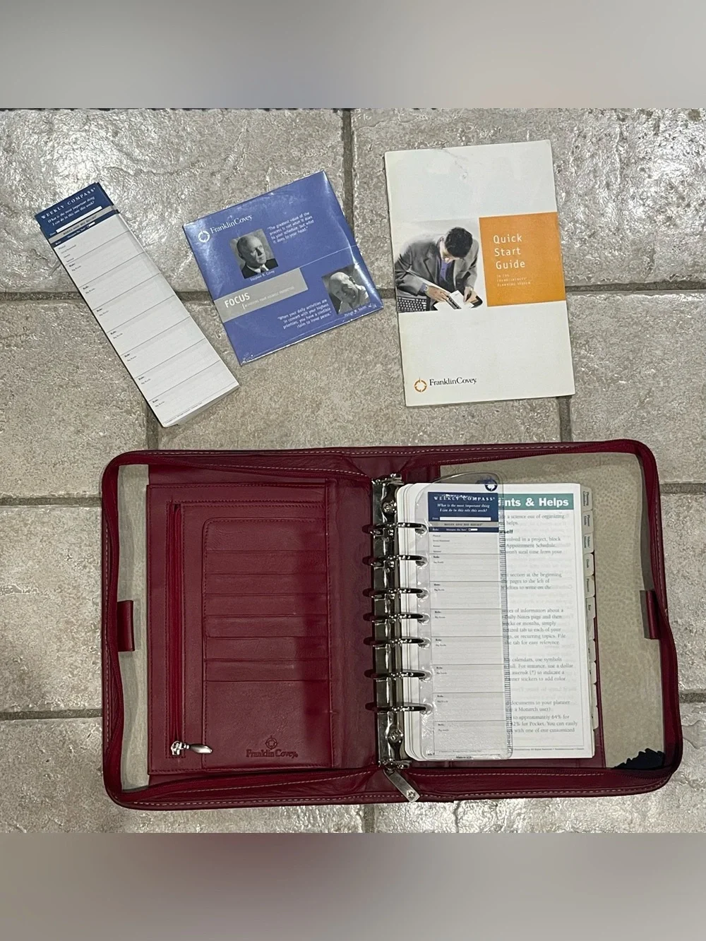 Franklin Covey Red Leather 7 1/2” Ring Planner Binder